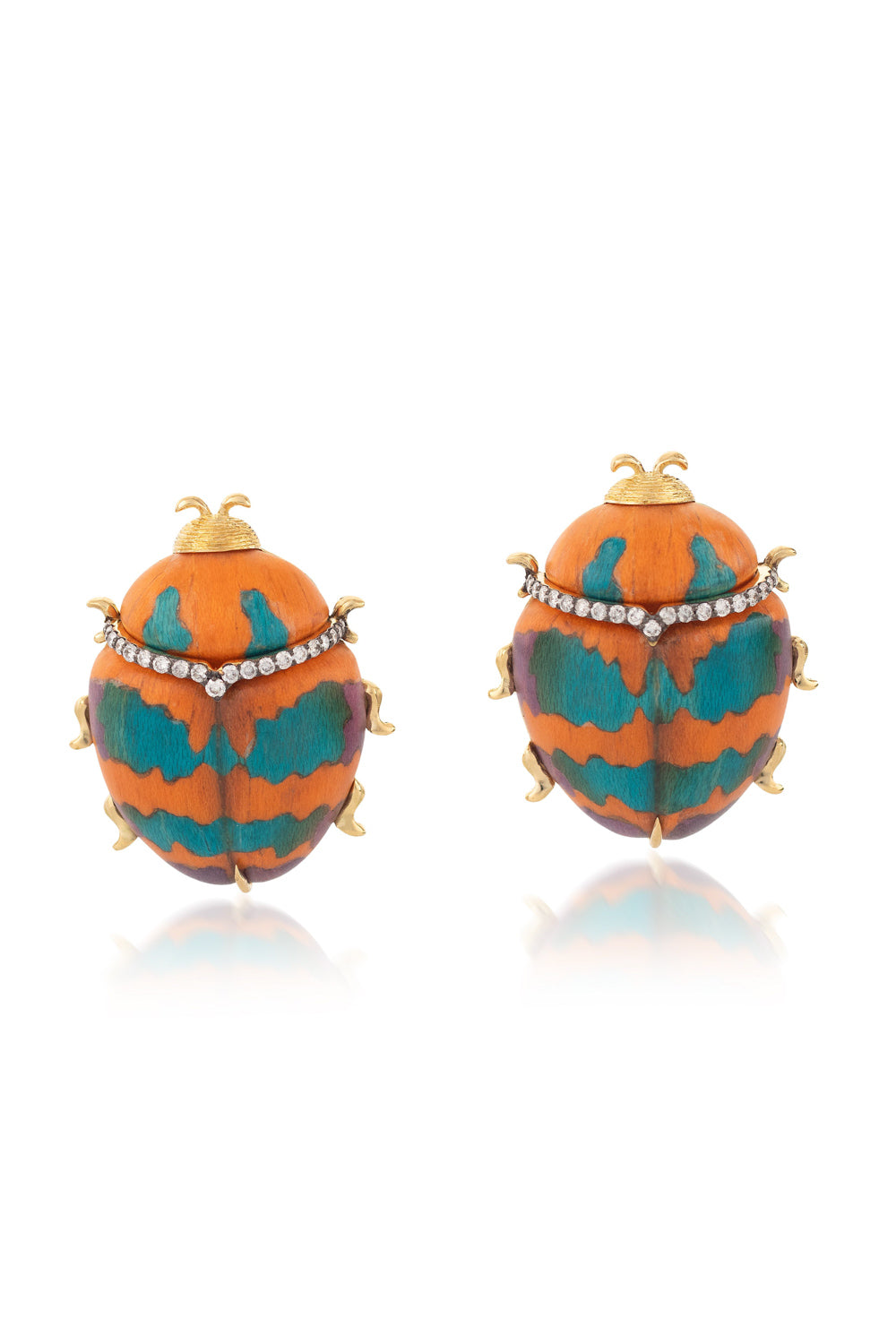 Diamond Orange Small Marquetry Beetle Earrings