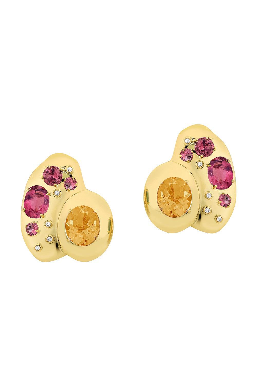 Rubellite Citrine Rocks Earrings-YELLOW GOLD-JEWELRYFINE JEWELEARRING-CAROL KAUFFMANN