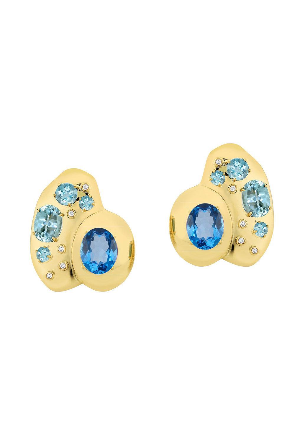 Blue Topaz Diamond Rock Earrings-YELLOW GOLD-JEWELRYFINE JEWELEARRING-CAROL KAUFFMANN