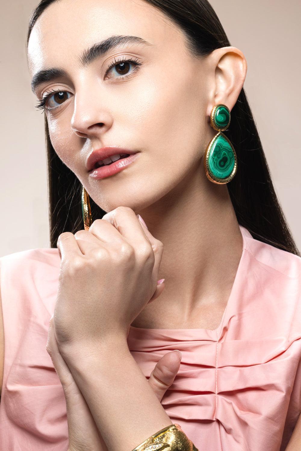Malachite Mega Drop Earrings-YELLOW GOLD-JEWELRYFINE JEWELEARRING-DAVID WEBB