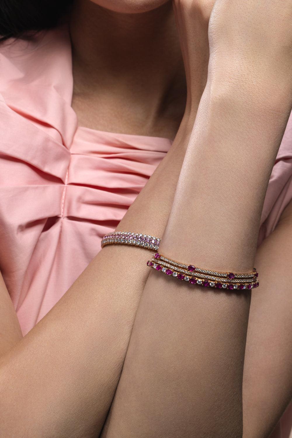 Diamond Ruby Oval Stretch Bracelet-ROSE GOLD-JEWELRYFINE JEWELBRACELET O-ROBERTO DEMEGLIO