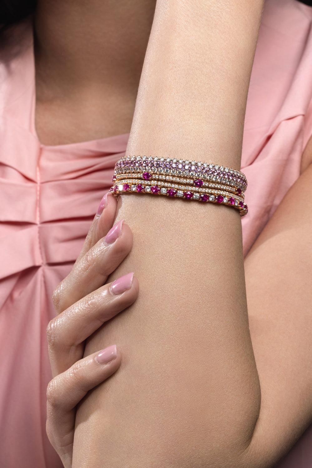 Diamond Ruby Oval Stretch Bracelet-ROSE GOLD-JEWELRYFINE JEWELBRACELET O-ROBERTO DEMEGLIO