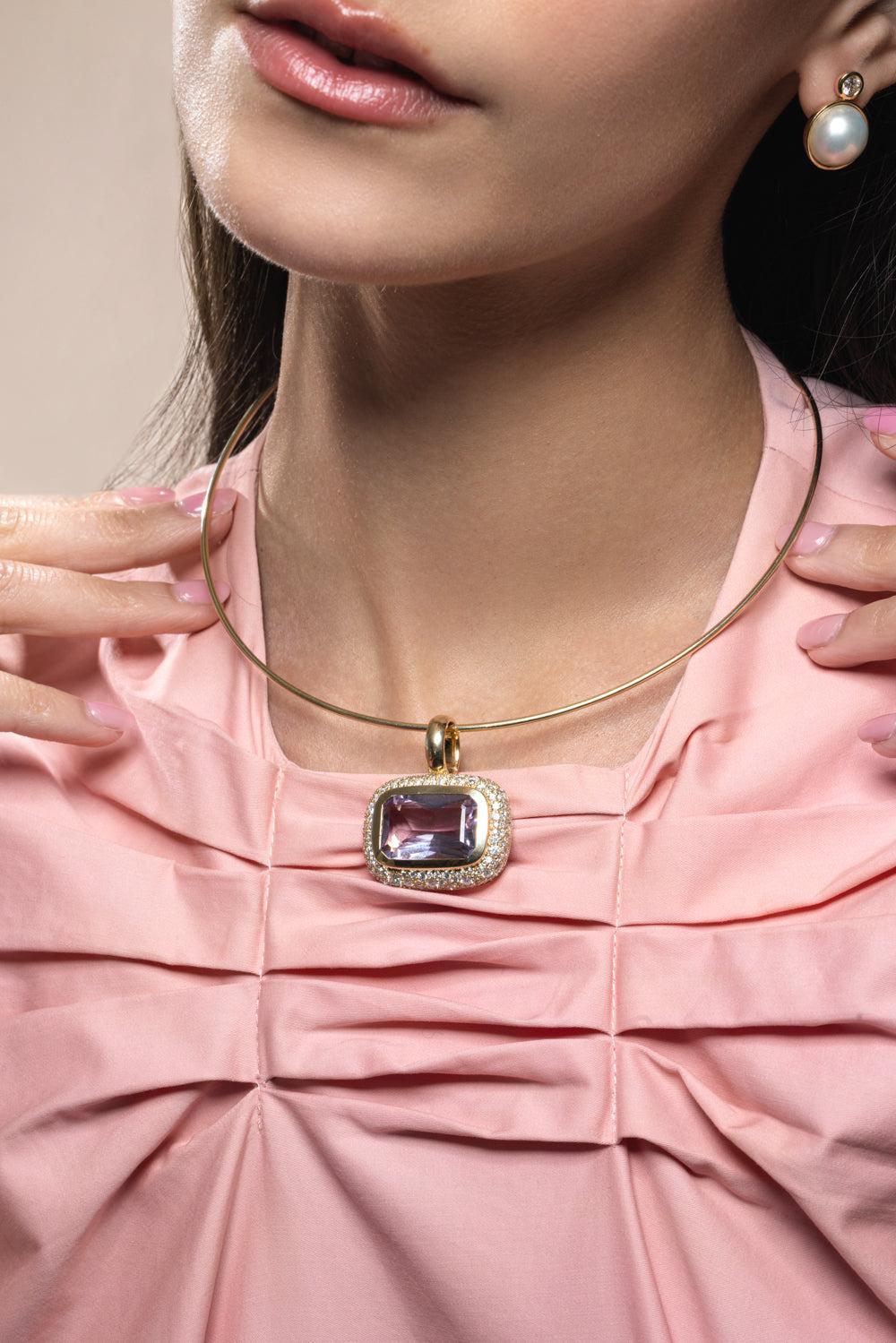 Amethyst Jumbo Floret East West Pendant-YELLOW GOLD-JEWELRYFINE JEWELPENDANT-MASON & BOOKS