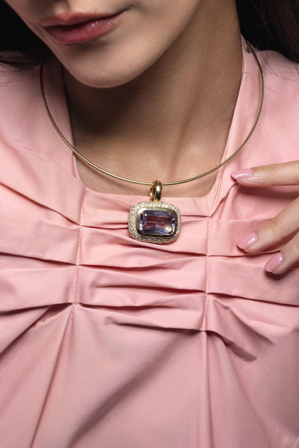 Amethyst Jumbo Floret East West Pendant-YELLOW GOLD-JEWELRYFINE JEWELPENDANT-MASON & BOOKS