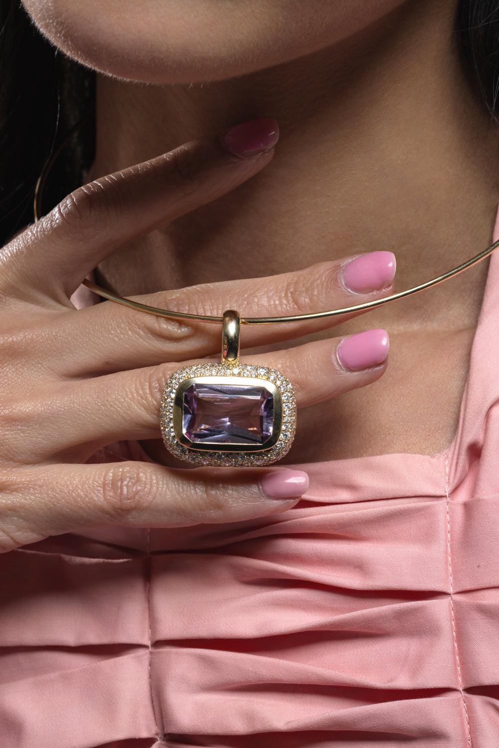 Amethyst Jumbo Floret East West Pendant-YELLOW GOLD-JEWELRYFINE JEWELPENDANT-MASON & BOOKS