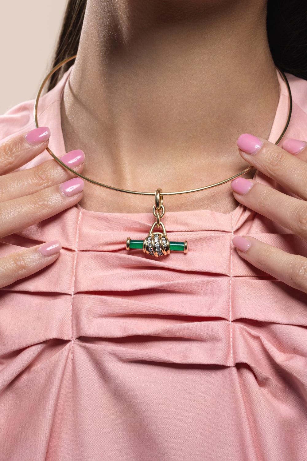 Green Onyx Diamond Bar Floret Pendant-YELLOW GOLD-JEWELRYFINE JEWELPENDANT-MASON & BOOKS