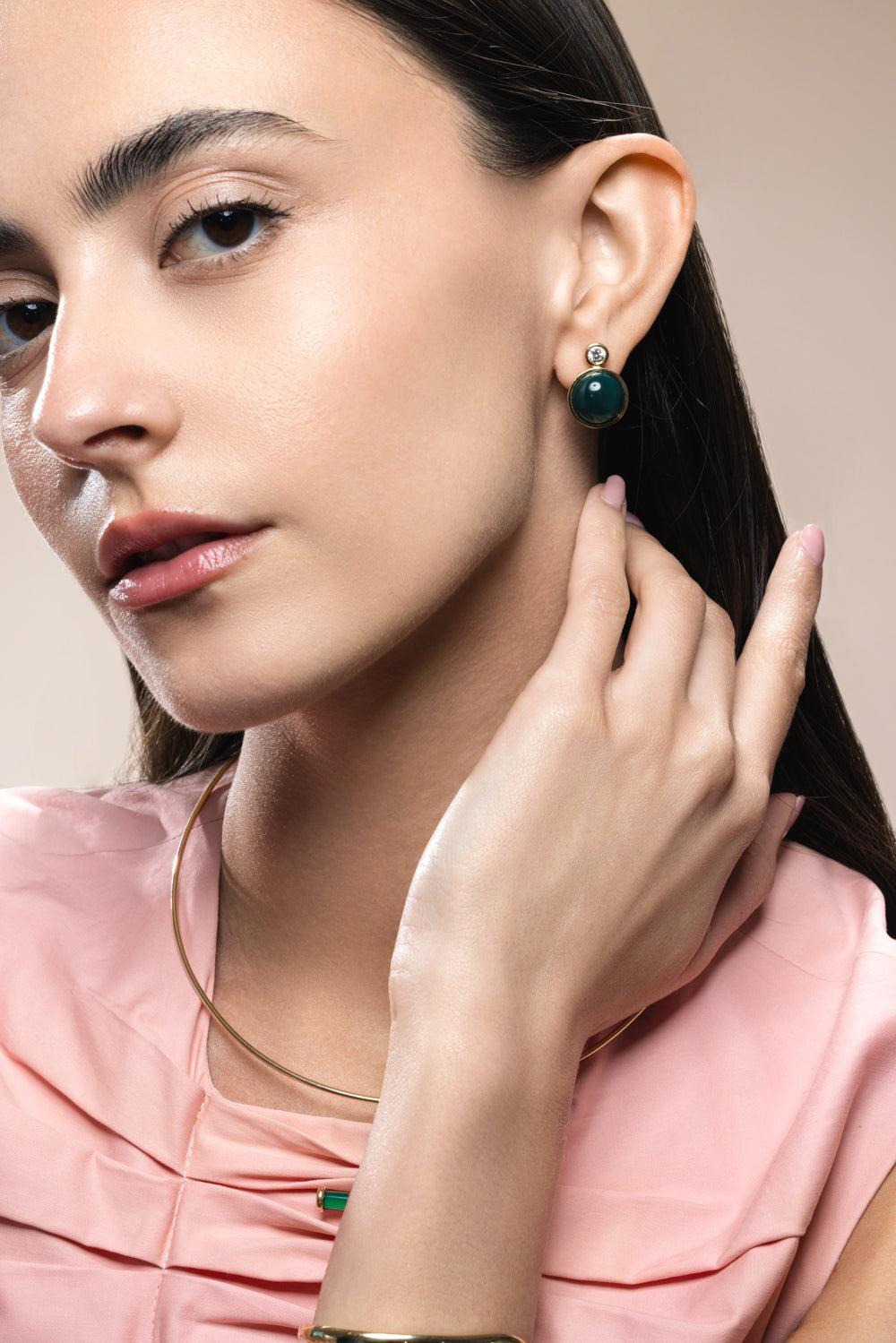 Green Onyx Diamond Siren Stud Earrings-YELLOW GOLD-JEWELRYFINE JEWELEARRING-MASON & BOOKS