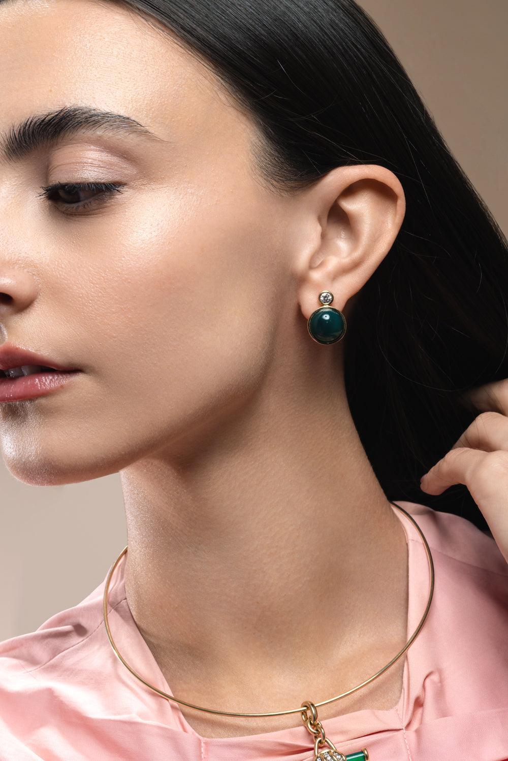 Green Onyx Diamond Siren Stud Earrings-YELLOW GOLD-JEWELRYFINE JEWELEARRING-MASON & BOOKS