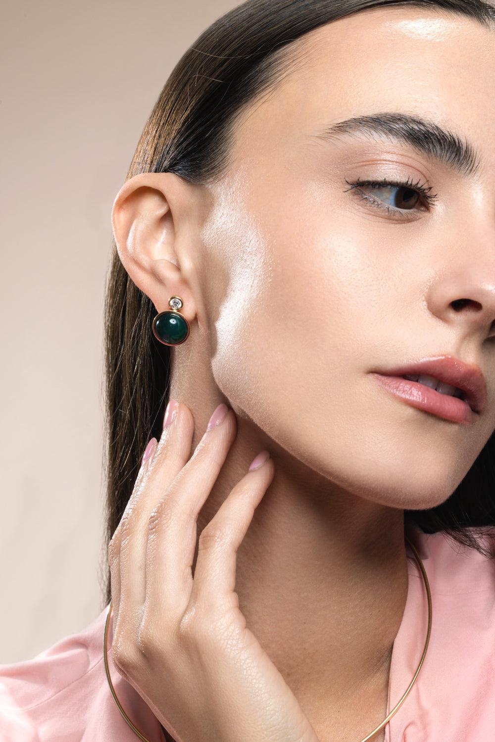 Green Onyx Diamond Siren Stud Earrings-YELLOW GOLD-JEWELRYFINE JEWELEARRING-MASON & BOOKS