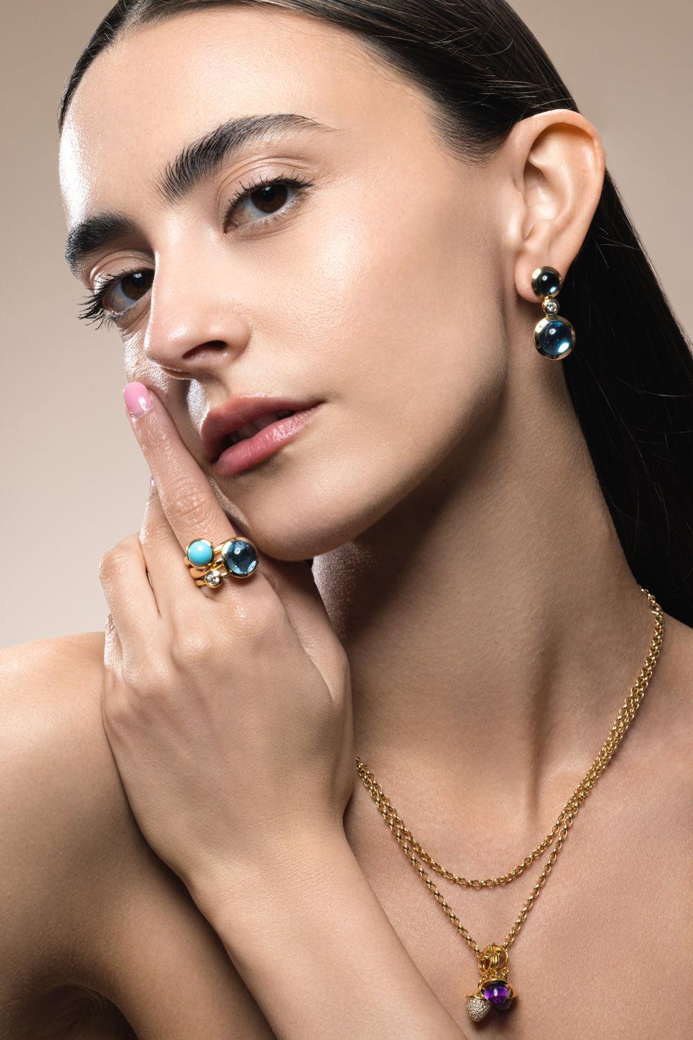 Swiss Topaz Two Bouton Earrings-YELLOW GOLD-JEWELRYFINE JEWELEARRING-TAMARA COMOLLI