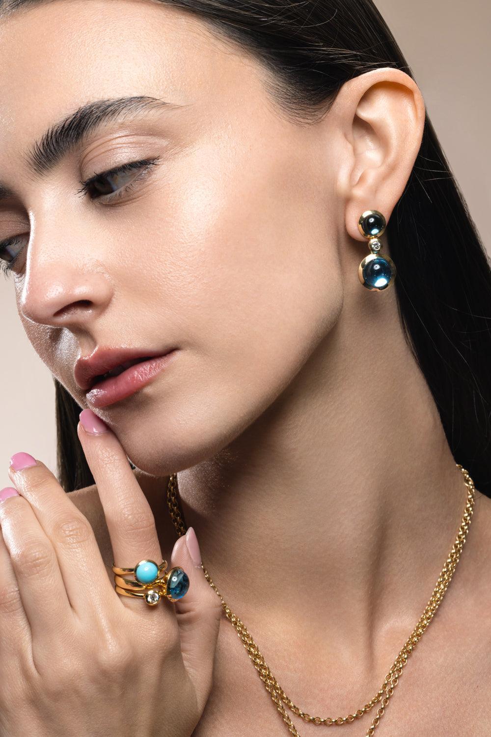 Swiss Topaz Two Bouton Earrings-YELLOW GOLD-JEWELRYFINE JEWELEARRING-TAMARA COMOLLI