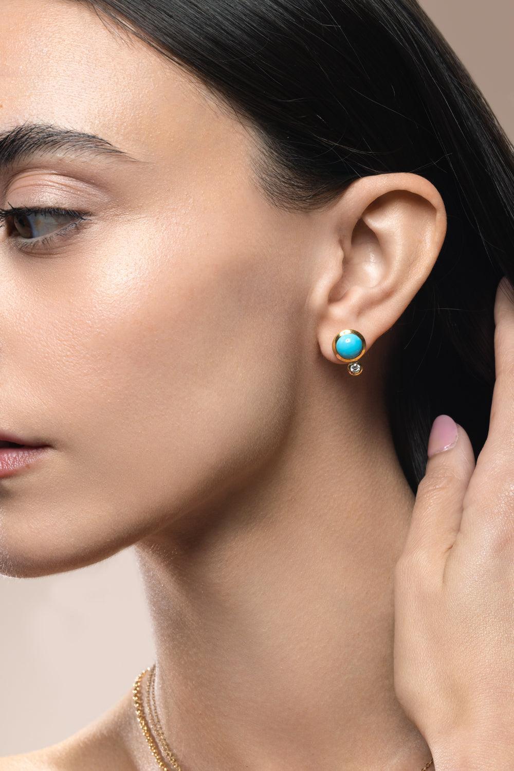 Turquoise Bouton Earrings-YELLOW GOLD-JEWELRYFINE JEWELEARRING-TAMARA COMOLLI