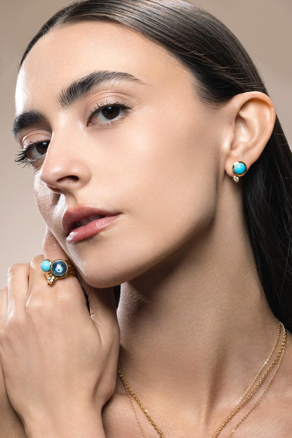 Turquoise Bouton Earrings-YELLOW GOLD-JEWELRYFINE JEWELEARRING-TAMARA COMOLLI
