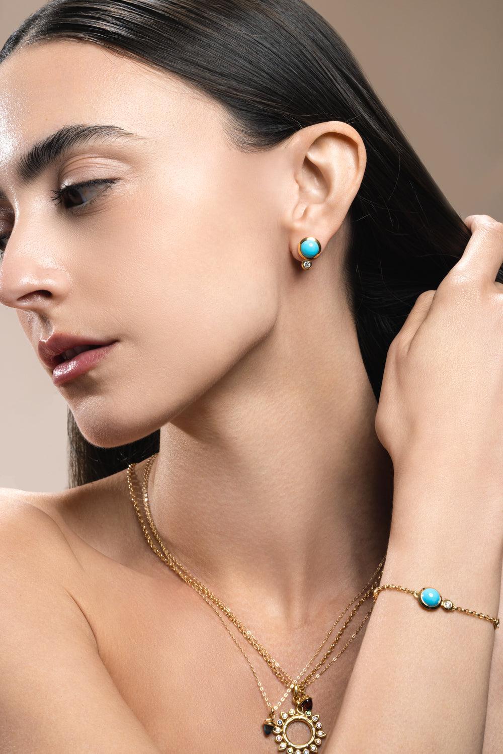 Turquoise Bouton Earrings-YELLOW GOLD-JEWELRYFINE JEWELEARRING-TAMARA COMOLLI