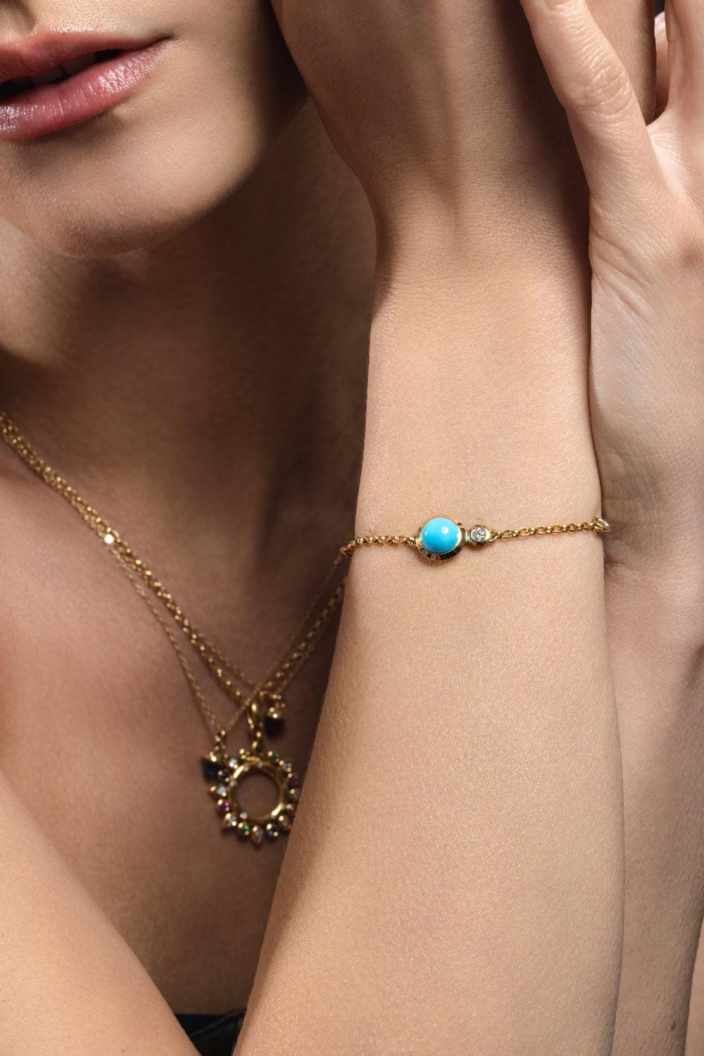 Turquoise Mini Bouton Chain Bracelet-YELLOW GOLD-JEWELRYFINE JEWELBRACELET O-TAMARA COMOLLI