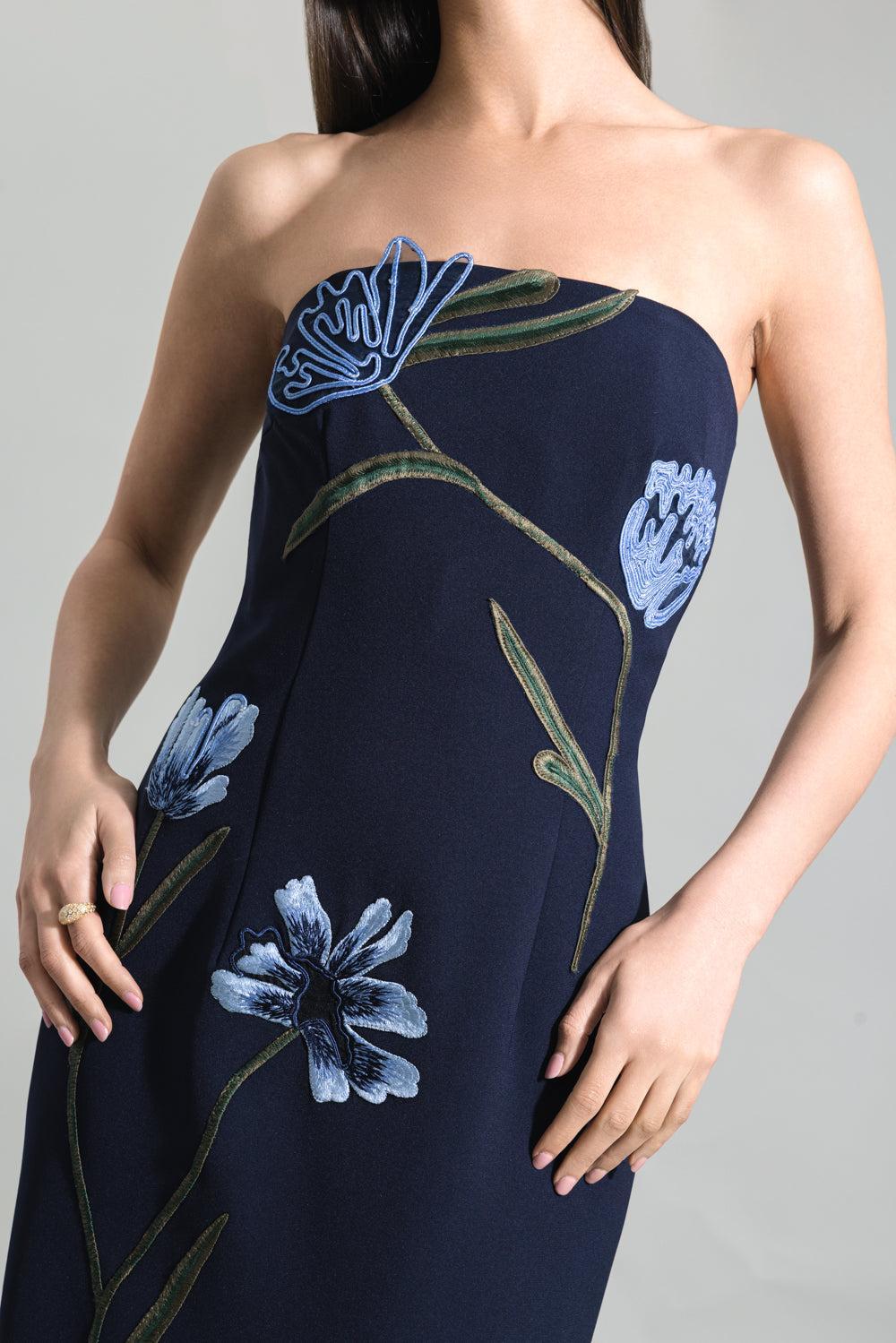 Floral Cord Embroidered Fluid Gown-BLUE-4-CLOTHINGDRESSGOWN-LELA ROSE