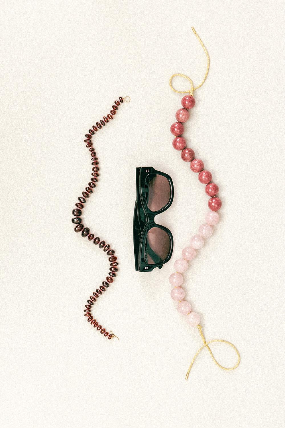 Garnet Pink Sapphire Beaded Necklace-YELLOW GOLD-17.5-JEWELRYBOUTIQUENECKLACE O-LIZZIE FORTUNATO FINE