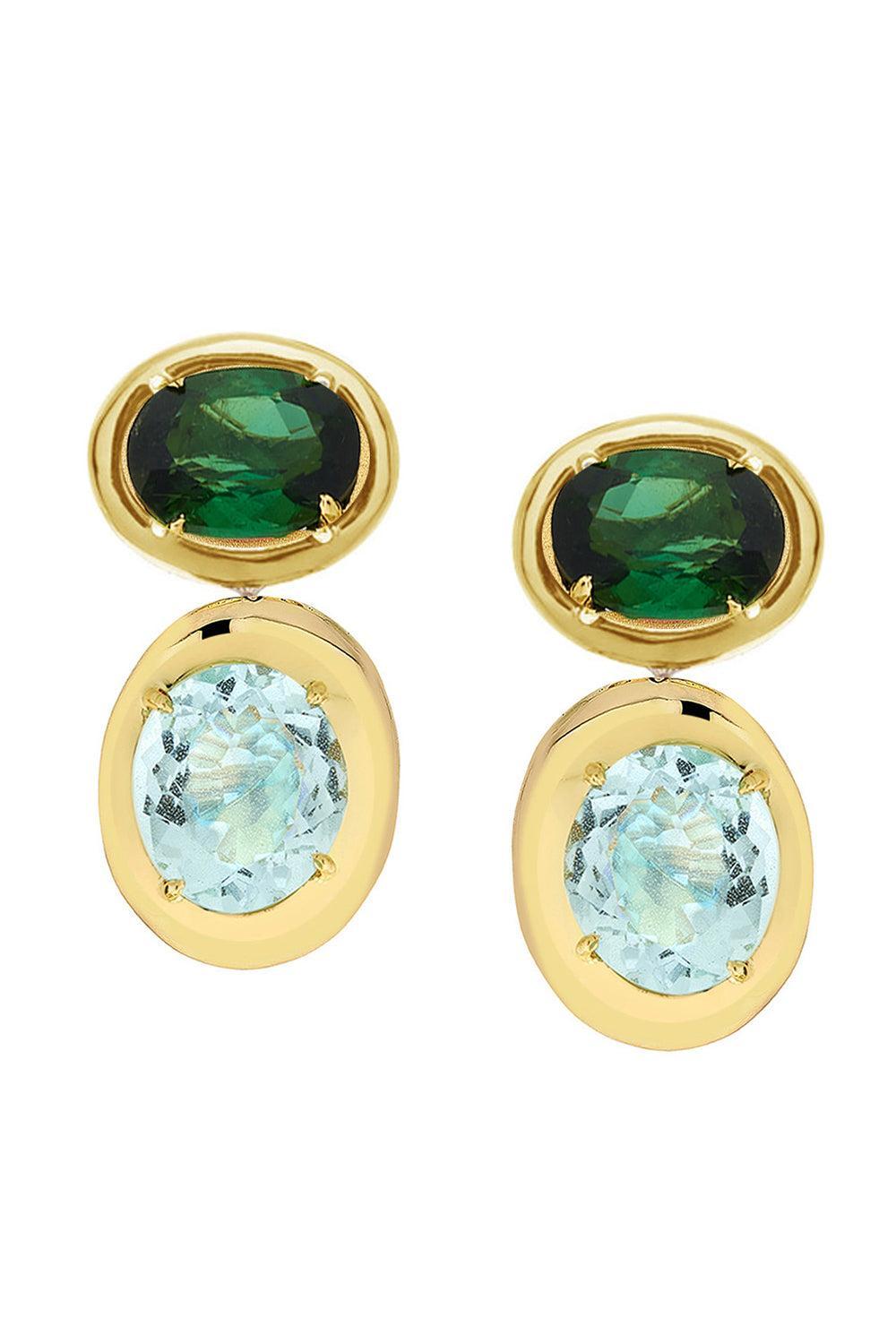 Blue Topaz Green Tourmaline Rock Class Earrings-YELLOW GOLD-JEWELRYFINE JEWELEARRING-CAROL KAUFFMANN