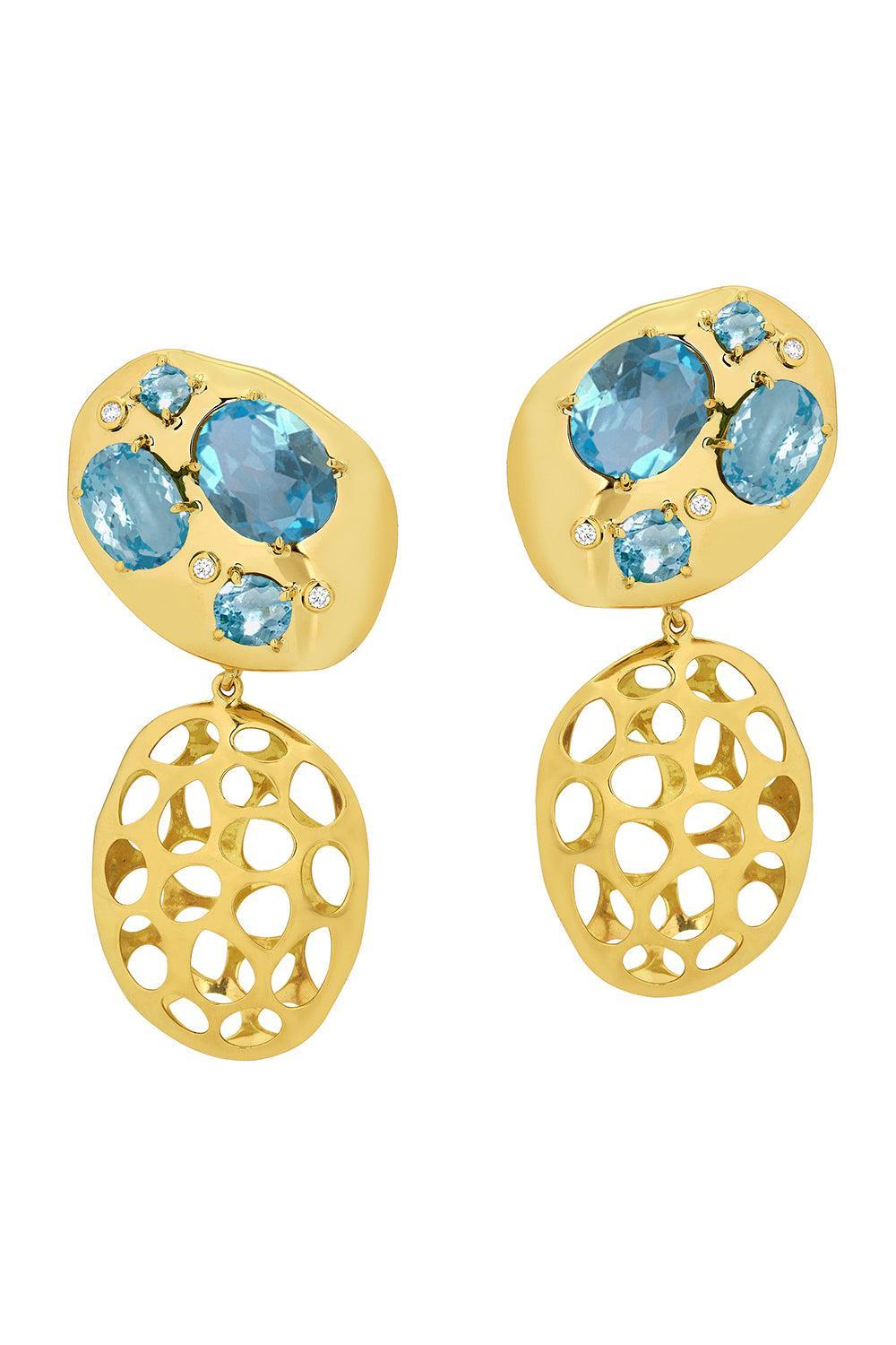 Blue Topaz Diamond Monochromatic Earrings-YELLOW GOLD-JEWELRYFINE JEWELEARRING-CAROL KAUFFMANN