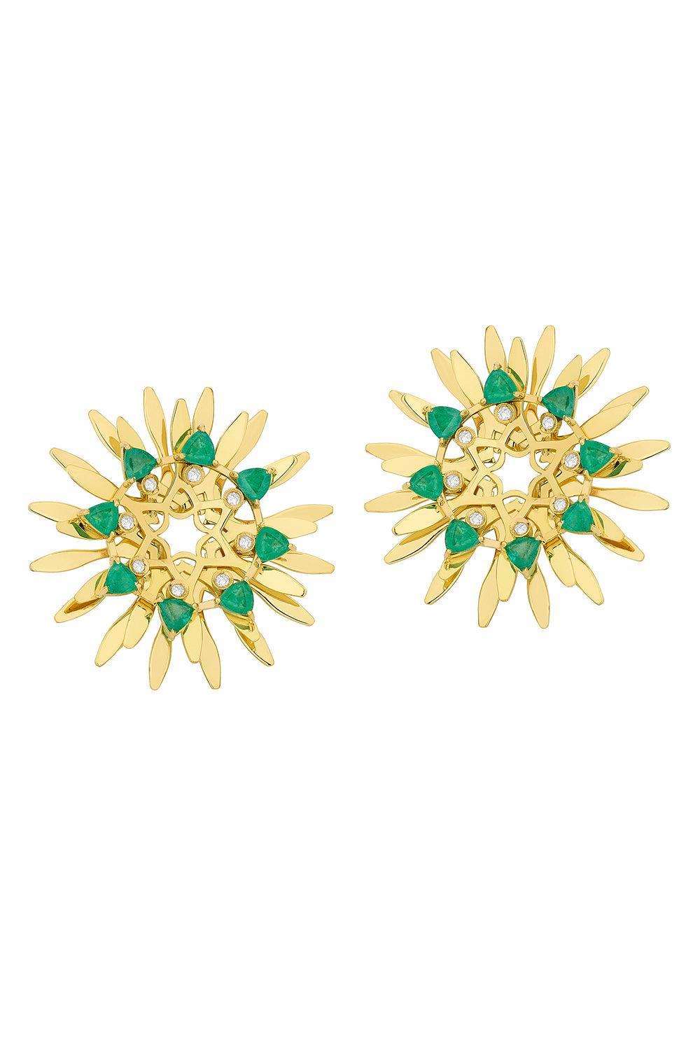 Emerald Mandala Hoop Earrings-YELLOW GOLD-JEWELRYFINE JEWELEARRING-CAROL KAUFFMANN