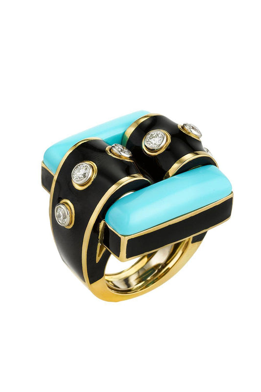Turquoise Diamond Black Domino Ring-YELLOW GOLD-6-JEWELRYFINE JEWELRING-DAVID WEBB
