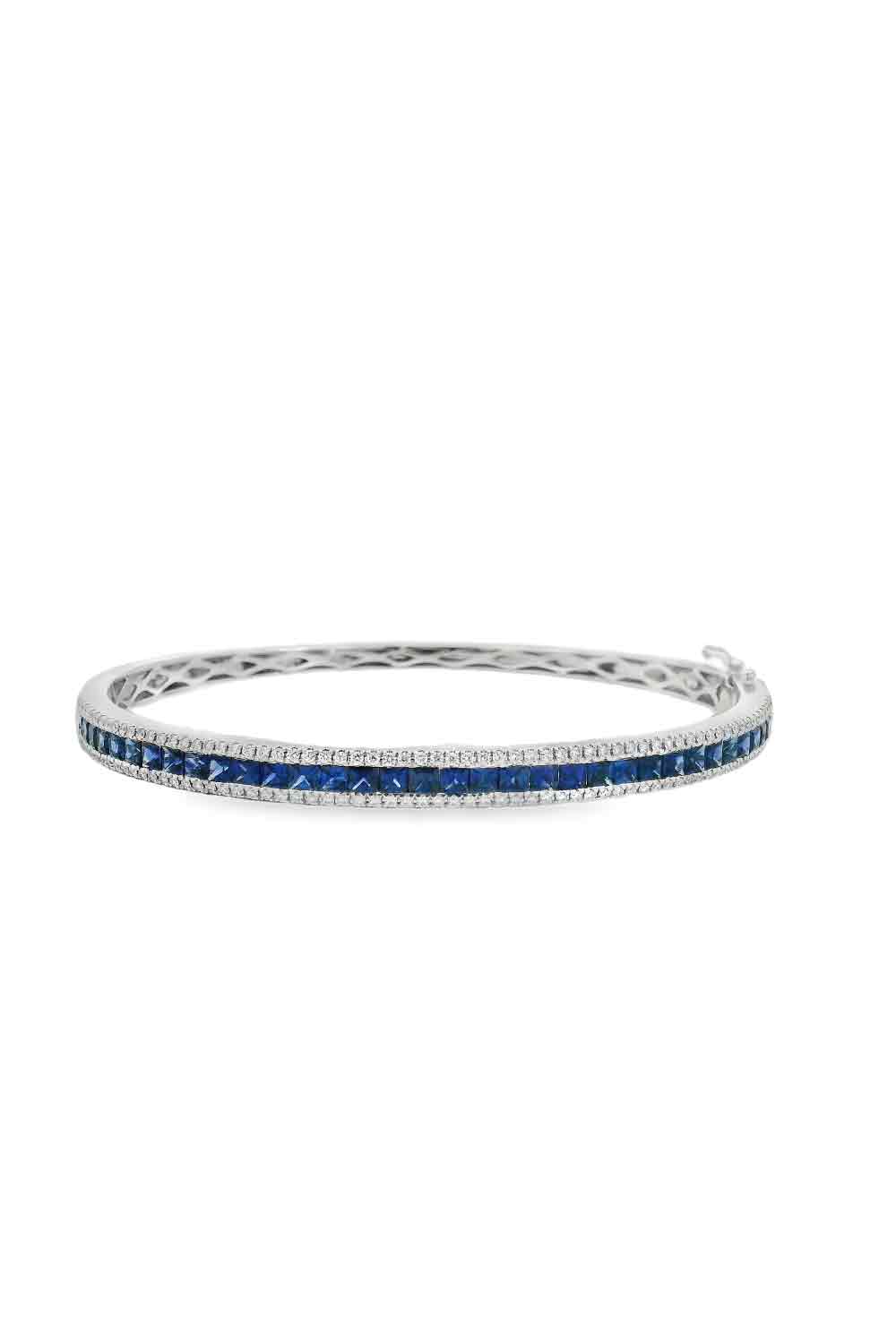 Diamond Blue Sapphire Bangle Bracelet-WHITE GOLD-JEWELRYFINE JEWELBRACELET O-LISA NIK