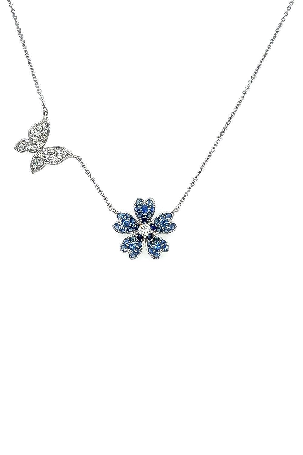 Blue Sapphire Flower Butterfly Necklace-WHITE GOLD-JEWELRYFINE JEWELNECKLACE O-LISA NIK