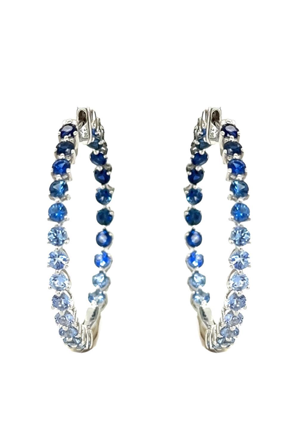 Blue Sapphire Hoop Earrings-WHITE GOLD-JEWELRYFINE JEWELEARRING-LISA NIK