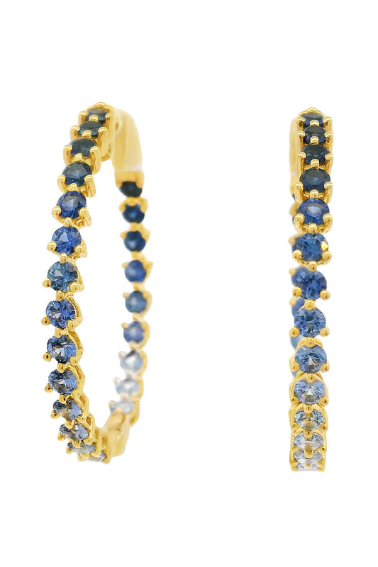 Graduated Blue Sapphire Hoop Earrings