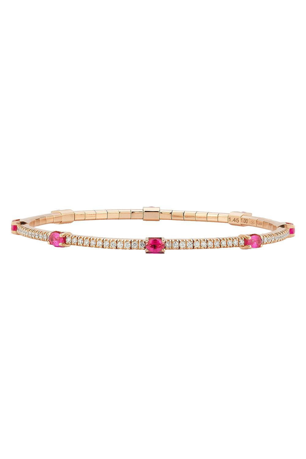 Diamond Ruby Oval Stretch Bracelet-ROSE GOLD-JEWELRYFINE JEWELBRACELET O-ROBERTO DEMEGLIO