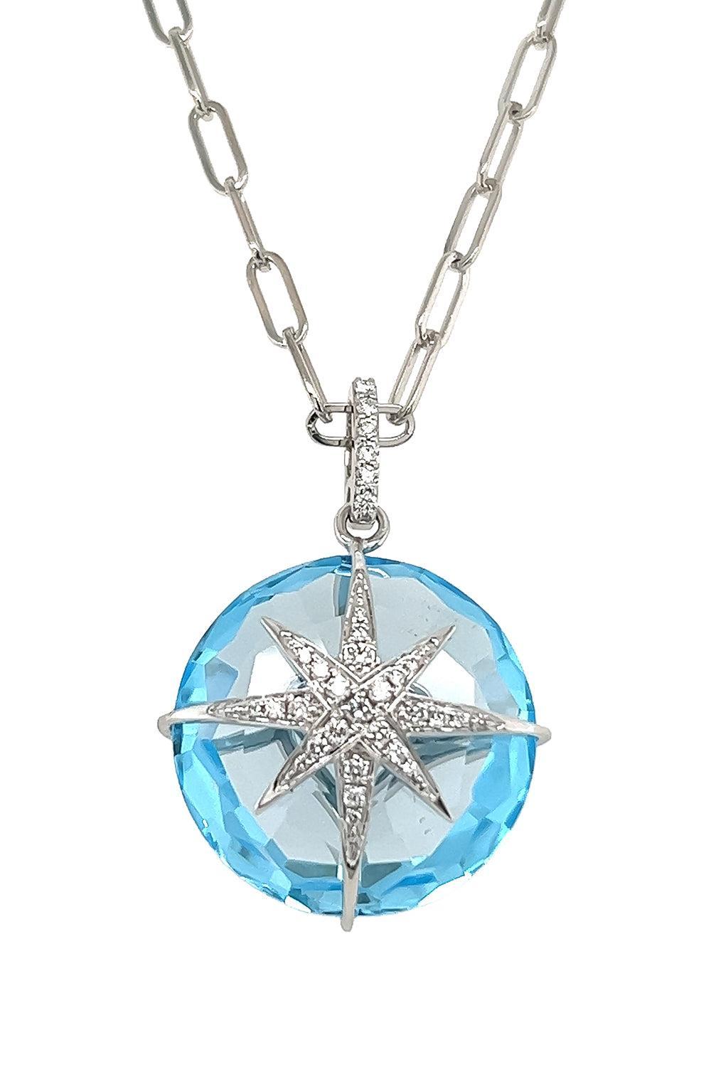 Blue Topaz Diamond Round Star Necklace-WHITE GOLD-JEWELRYFINE JEWELNECKLACE O-LISA NIK