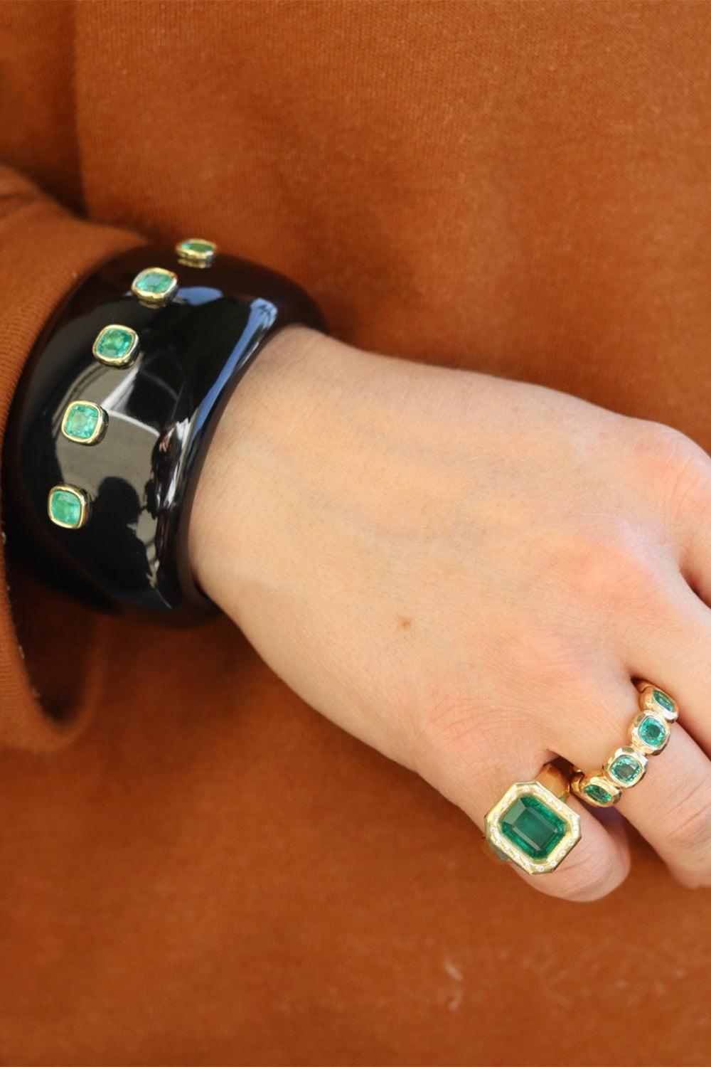Black Jade Emerald Cuff-YELLOW GOLD-JEWELRYFINE JEWELBRACELET O-OCTAVIA ELIZABETH