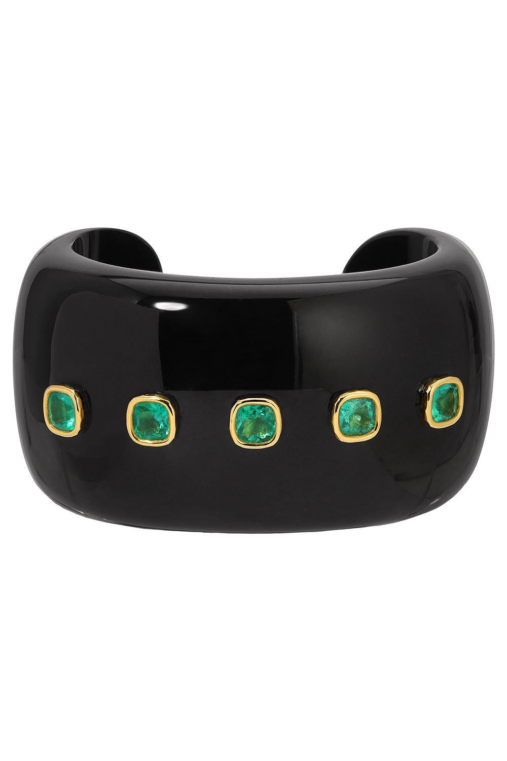 Black Jade Emerald Cuff-YELLOW GOLD-JEWELRYFINE JEWELBRACELET O-OCTAVIA ELIZABETH