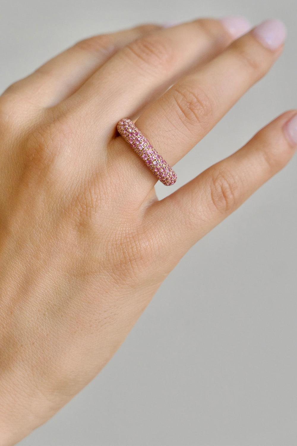 Pink Sapphire Blossom Bubble Ring-YELLOW GOLD-7-JEWELRYFINE JEWELRING-OCTAVIA ELIZABETH