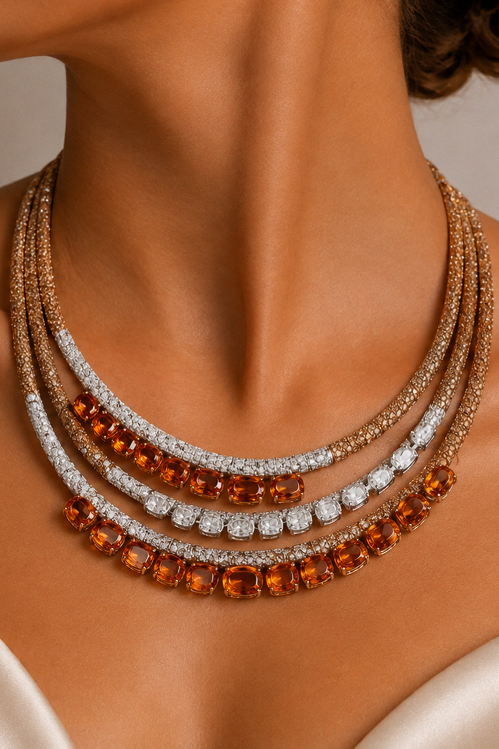 Brown Diamond Mandarin Garnet Rope Necklace