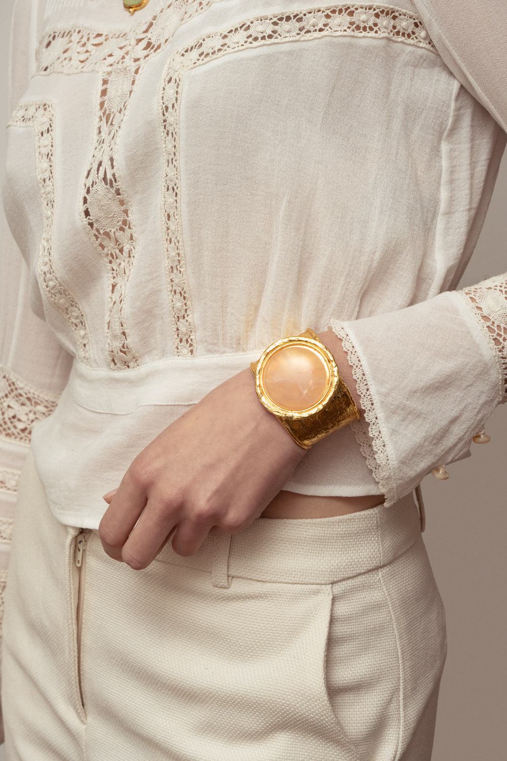 Pink Quartz Sphere Cuff Bracelet