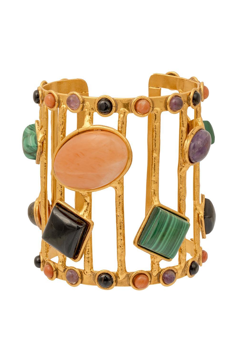 Multi Stone Cage Cuff Bracelet-YELLOW-JEWELRYBOUTIQUEBRACELET O-SYLVIA TOLEDANO