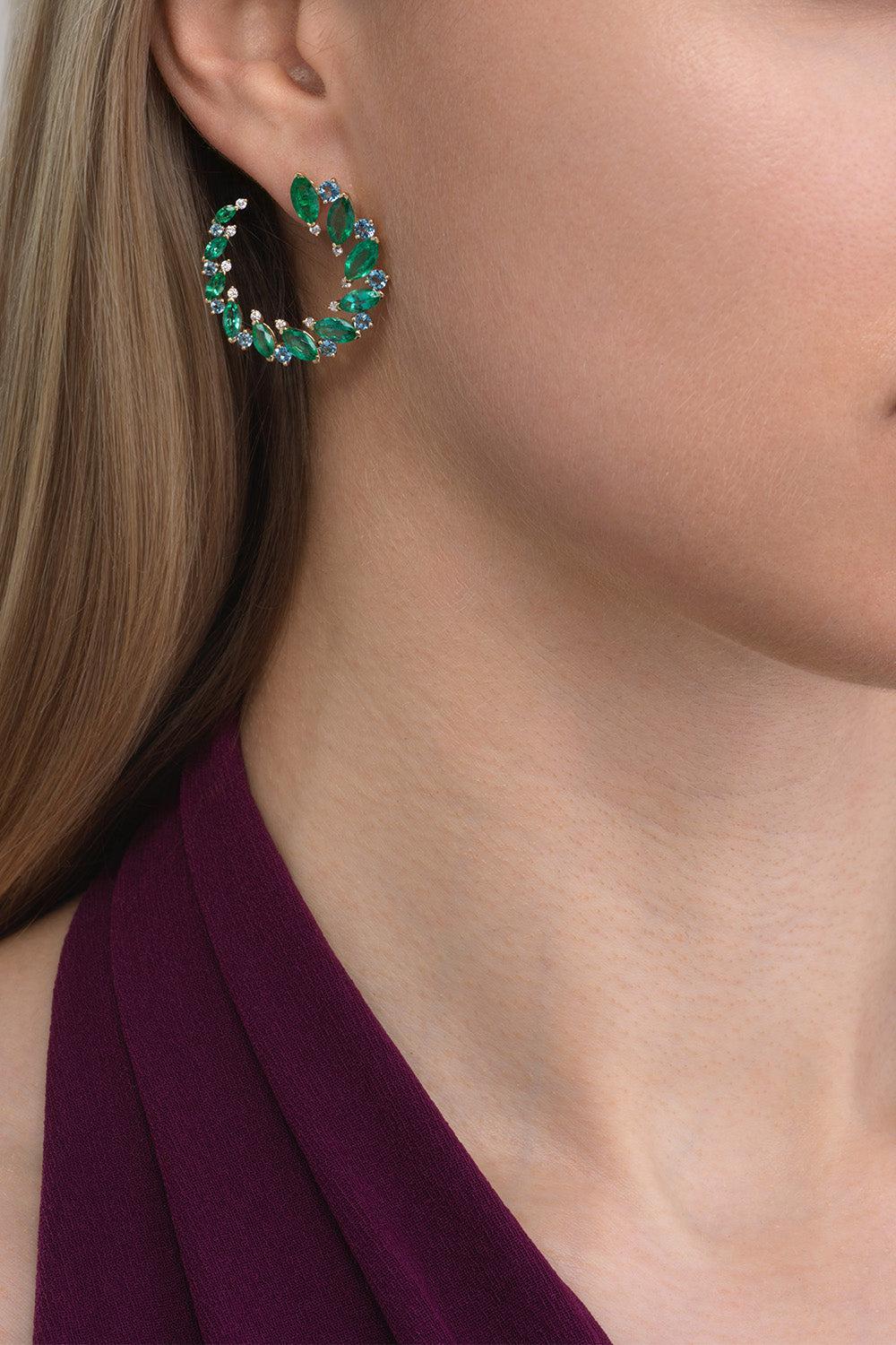 Emerald Topaz Pollack Bypass Hoop Earrings-YELLOW GOLD-JEWELRYFINE JEWELEARRING-EMILY P WHEELER