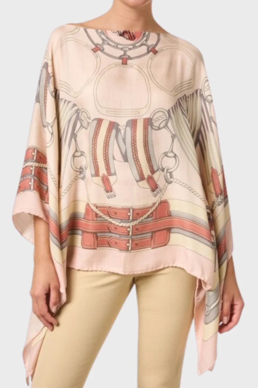 Floral Print Poncho - Stirrups-PINK-O/S-CLOTHINGTOPPONCHO-RANI ARABELLA
