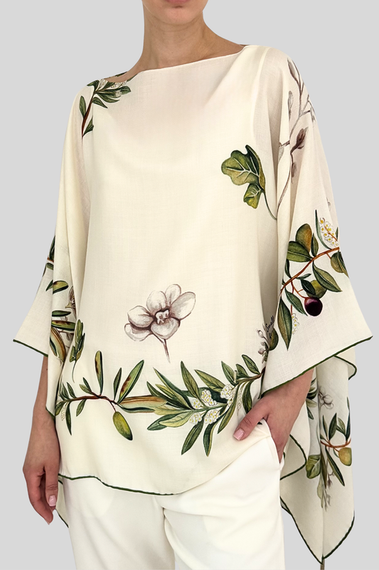 Floral Print Poncho - Olive Tree-FLORAL-O/S-CLOTHINGTOPPONCHO-RANI ARABELLA