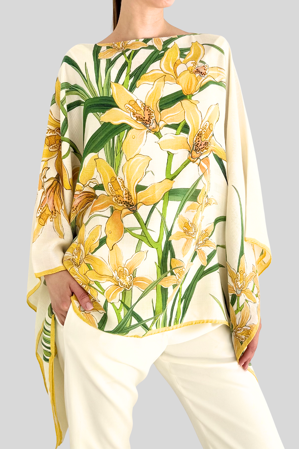  Floral Print Poncho - Dancing Lady Flowers-YELLOW-O/S-CLOTHINGTOPPONCHO-RANI ARABELLA 