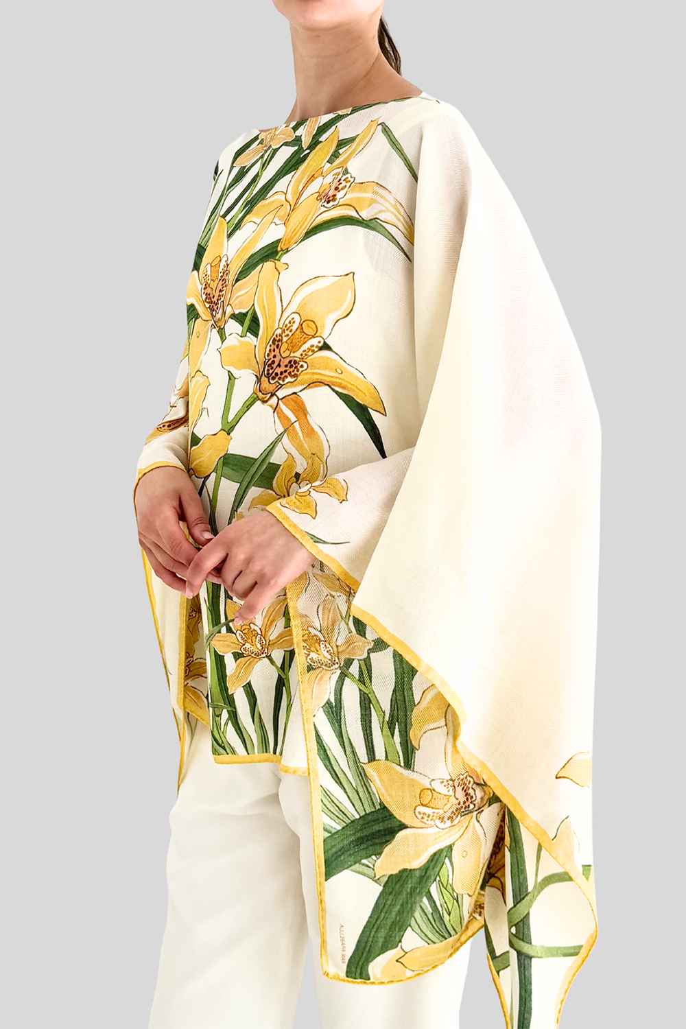  Floral Print Poncho - Dancing Lady Flowers-YELLOW-O/S-CLOTHINGTOPPONCHO-RANI ARABELLA 
