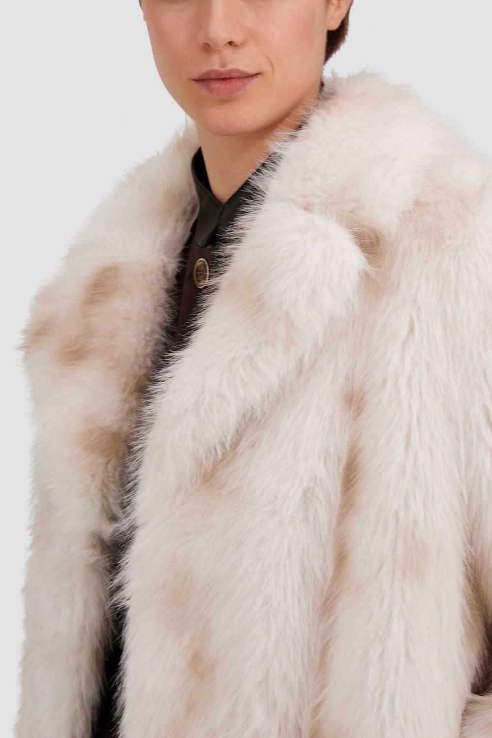 Faux Lynx Fur Long Coat-WHITE-38-CLOTHINGCOATLONG-HERNO