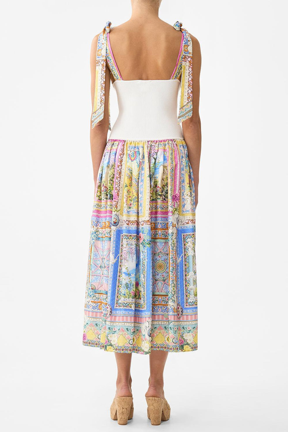 camilla midi dress | Knit Bodice Silk Spliced Navàs Nouveau, XS/S Multicolor | Navàs NOUVEAU waist silhouette and features 30_dresses_bottoms_shoes Size:XXXXL(8yrs) Boho Long Sleeved Short