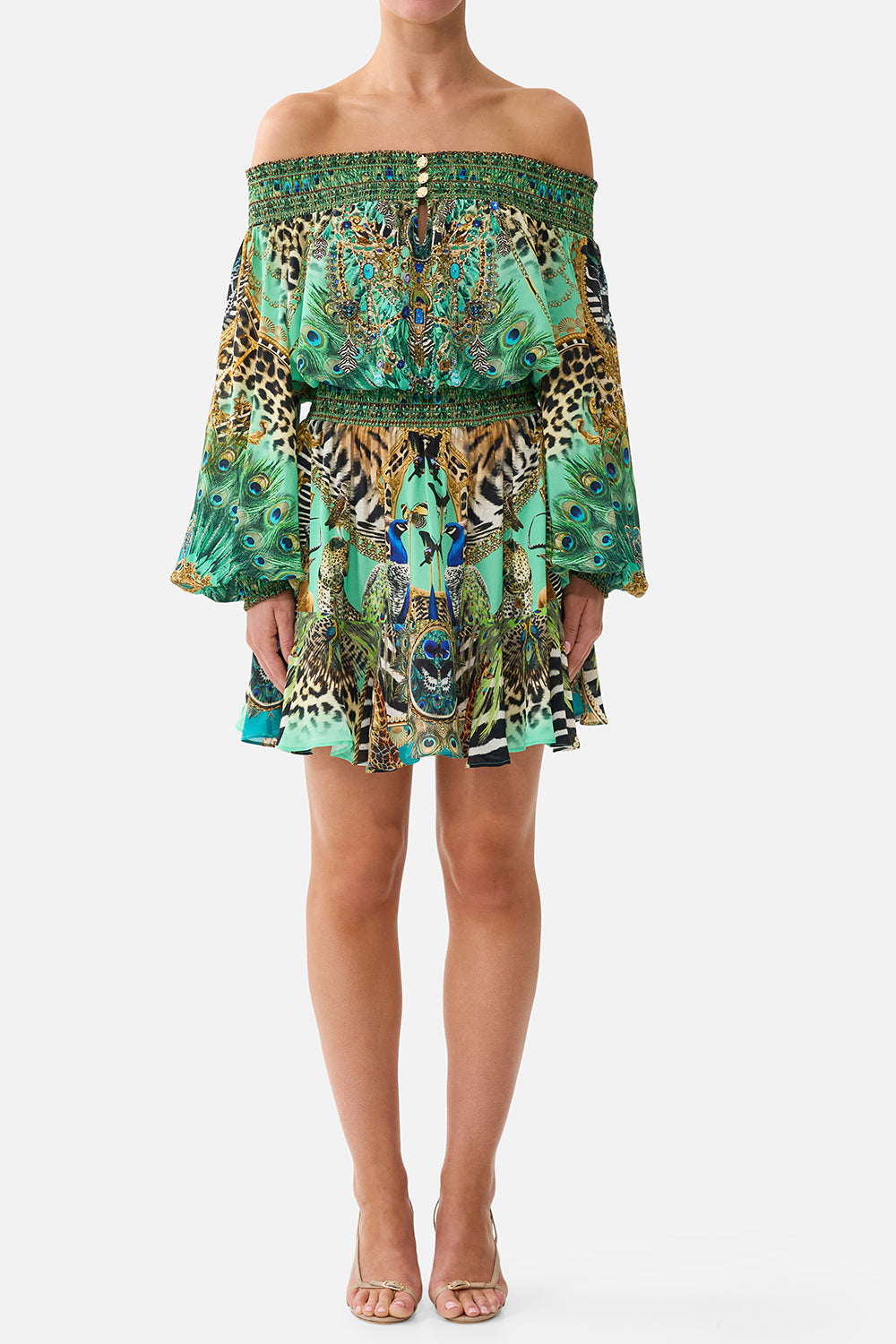 Off The Shoulder Short Dress - Green