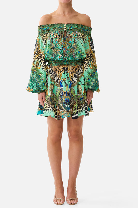 Off The Shoulder Short Dress - Green