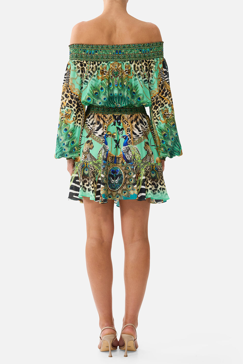 Off The Shoulder Short Dress - Green