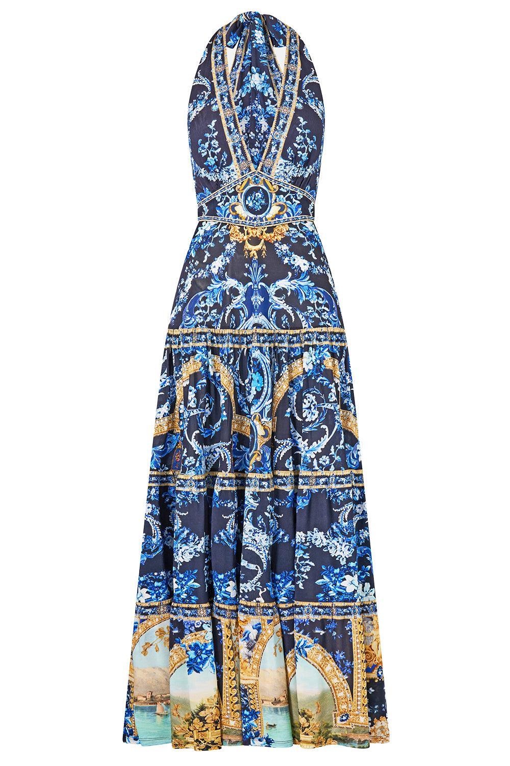 Tiered Halter Neck Jersey Maxi Dress-NOVELTY-XS-CLOTHINGDRESSCASUAL-CAMILLA
