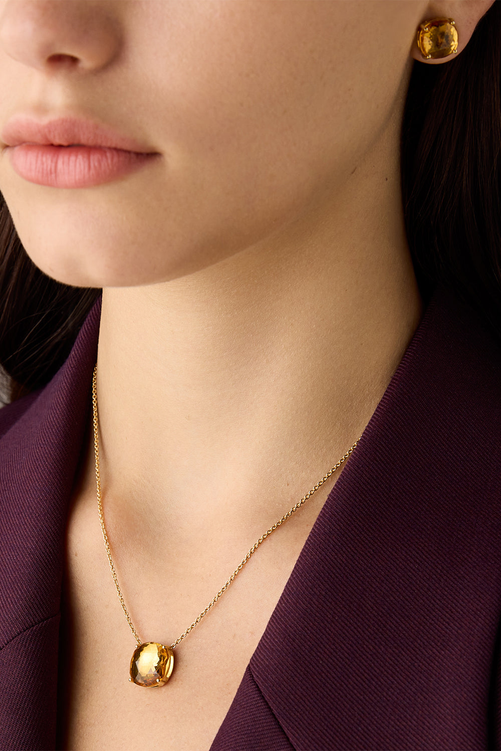 Yellow Quartz Jaipur Cushion Pendant Necklace