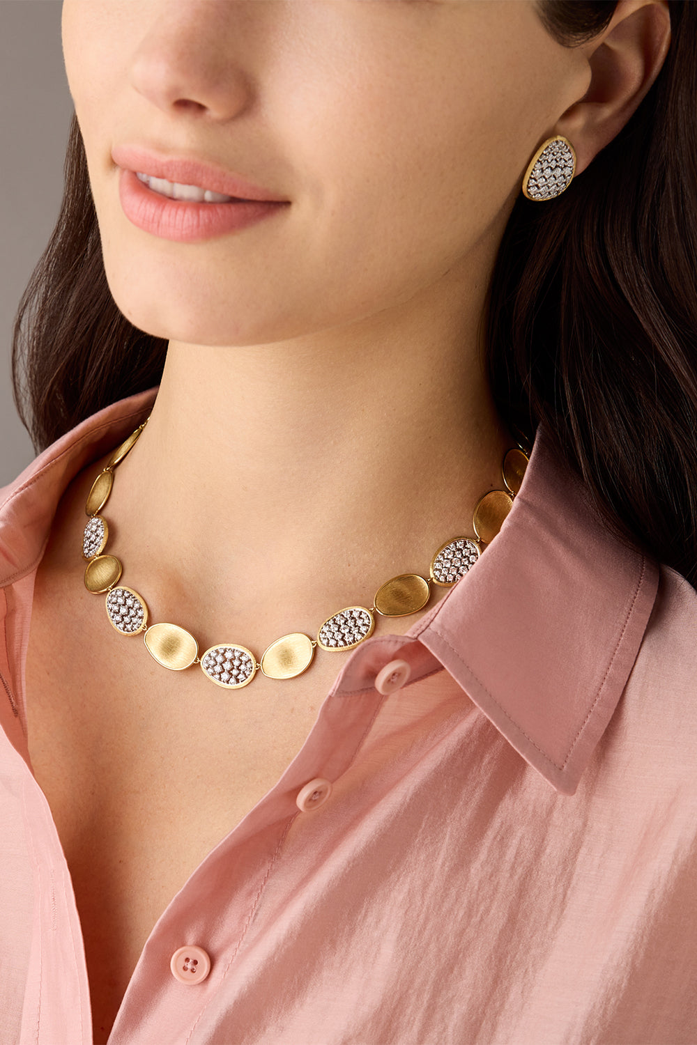 Diamond Lunaria Alternating Petal Necklace